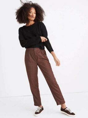 Madewell Size Large Brown Plaid Flannel Track Trousers Ankle Pants MC154